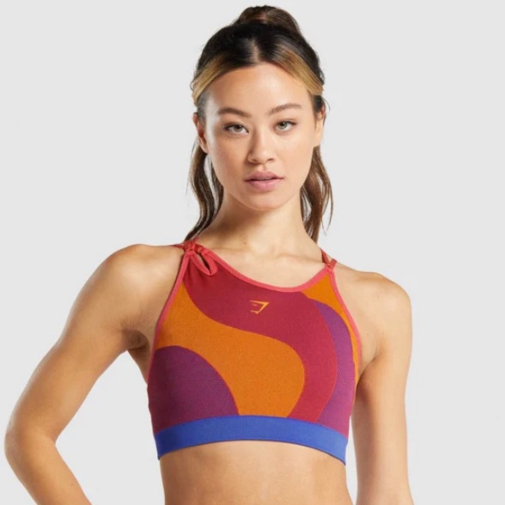 WTFLEX SEAMLESS ASYMMETRIC ABSTRACT STRAPPY SPORTS BRA